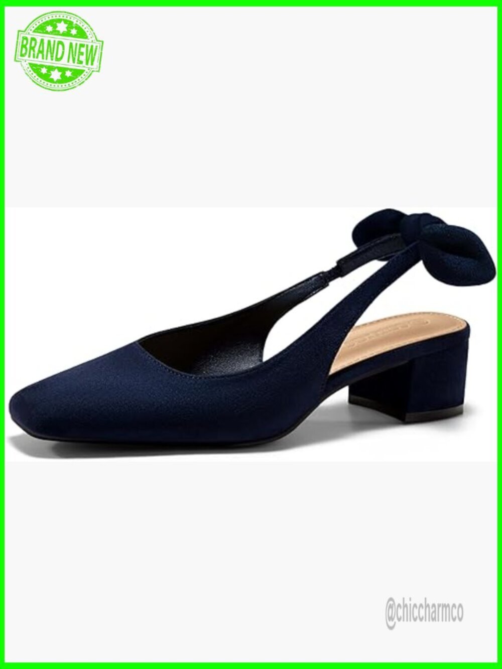 Chunky Low Heel Bow Slingback Pump Square Toe Wedding Dress Shoes